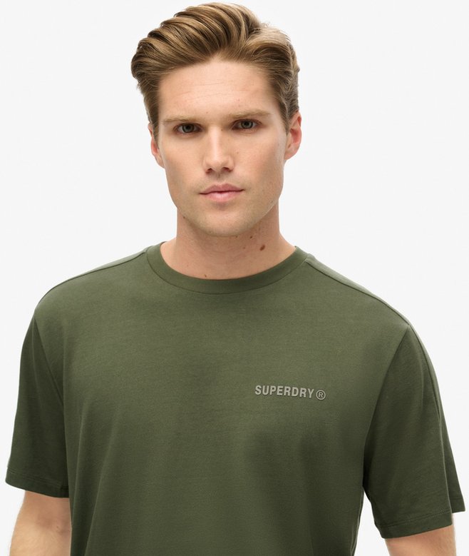 Tech Relaxed Tee-Dark Moss Green-Close up view