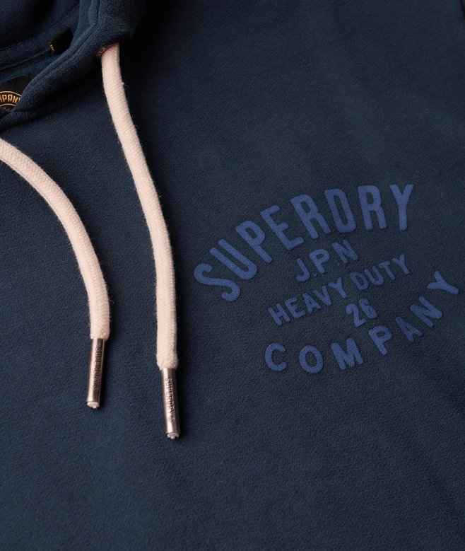 Machined Goods Workwear Navy Hoodie-Chest logo view