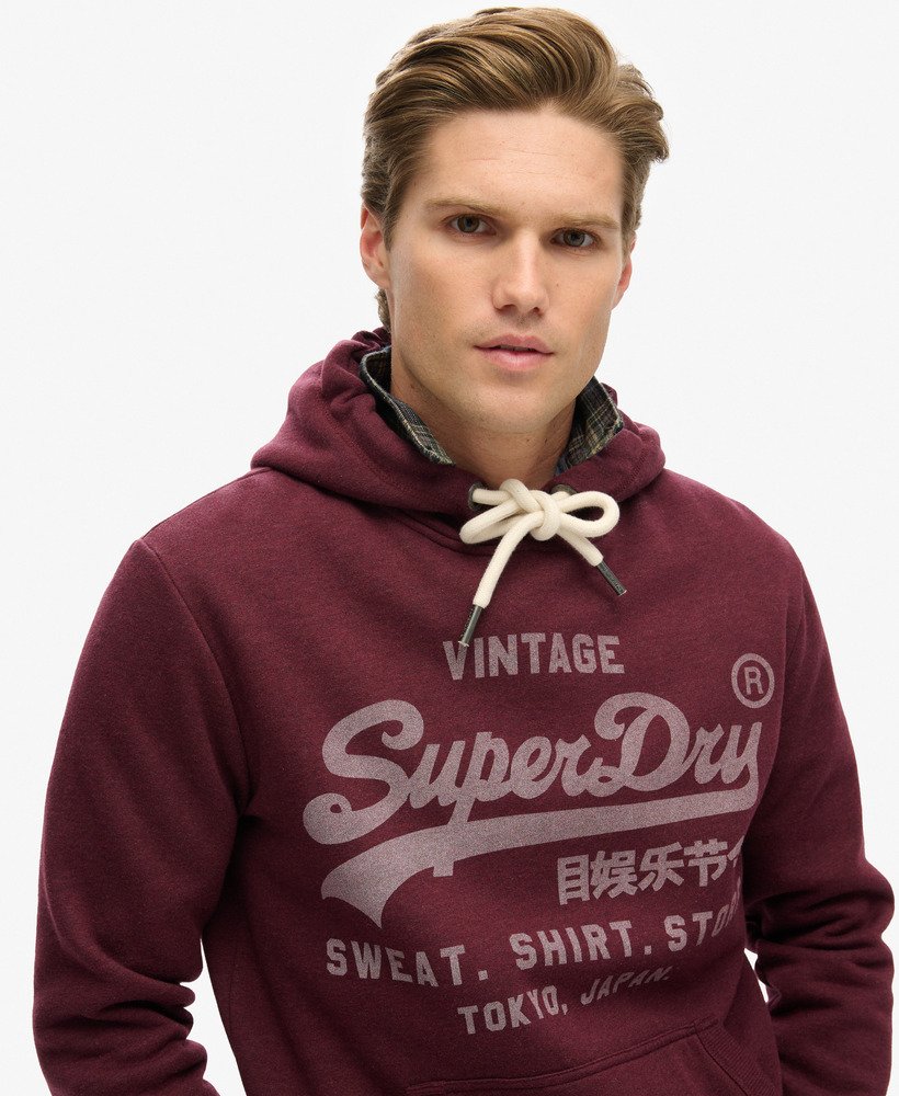 Classic Vintage Logo Graphic Burgundy Hoodie-Drawstring view