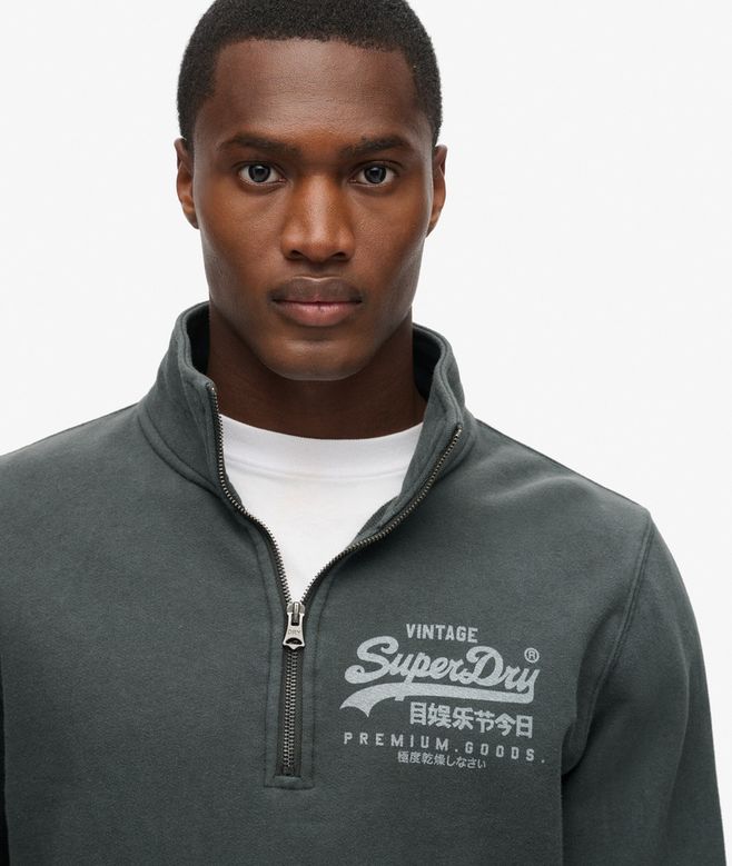 SUPERDRY Classic Graphic Half Zip-Washed Black Washed Black model front view