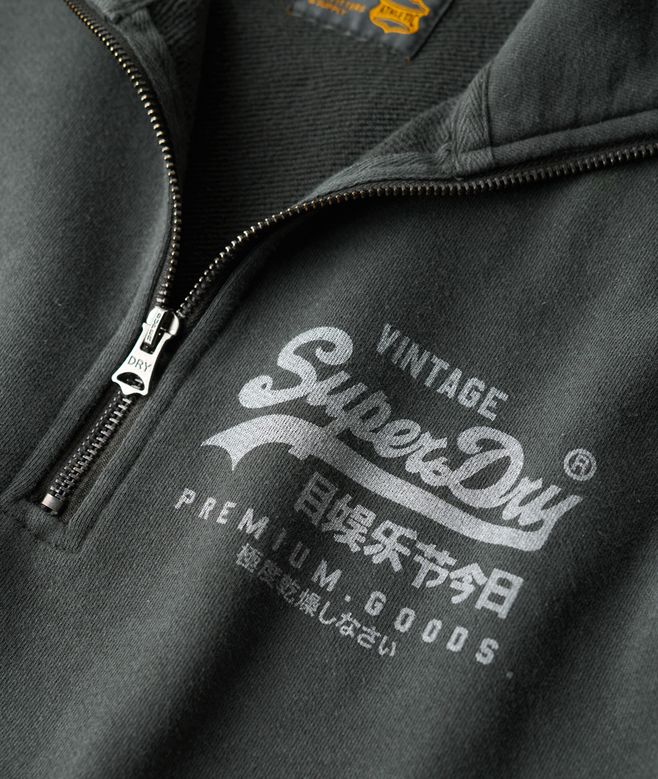 Classic Graphic Half Zip-Washed Black-Chest logo view