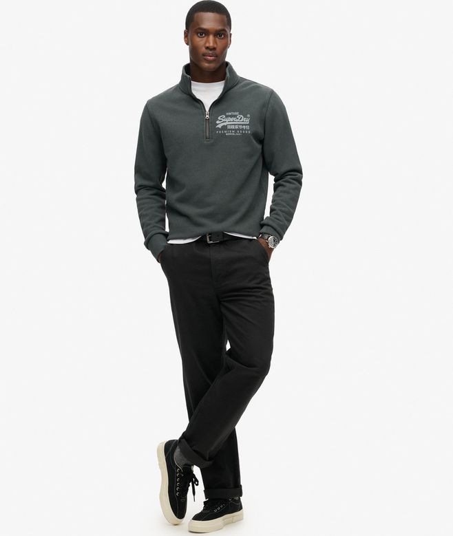 SUPERDRY Classic Graphic Half Zip-Washed Black Washed Black front view