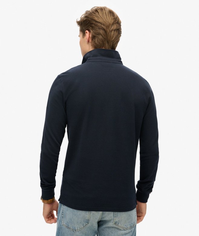 Cotton Long Sleeve Pique Polo-Eclipse Navy-Back view