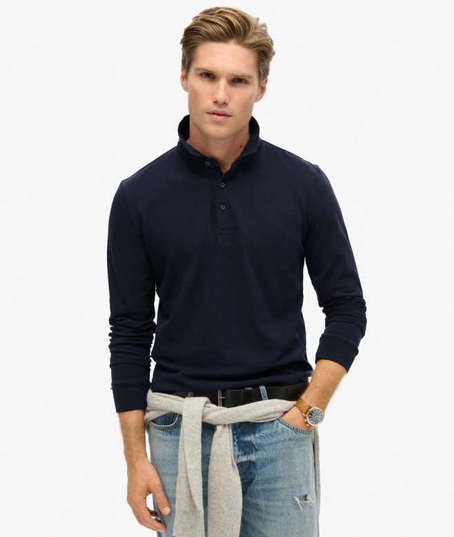 Cotton Long Sleeve Pique Polo-Eclipse Navy