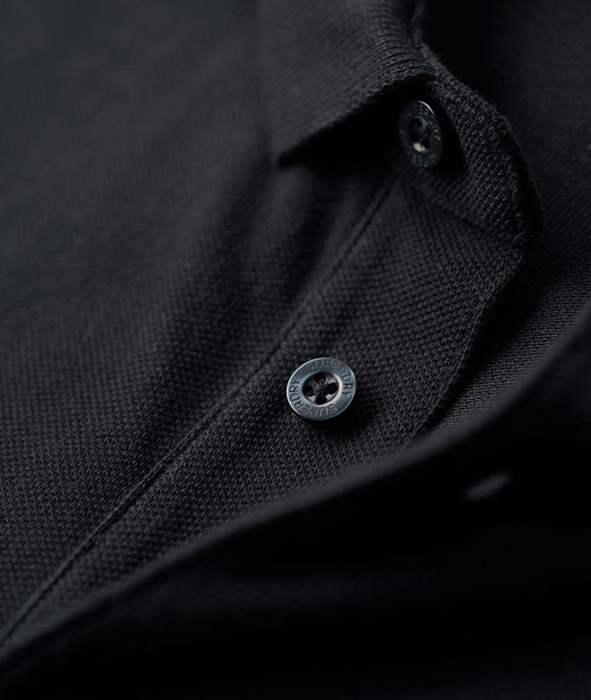 Cotton Long Sleeve Pique Polo-Eclipse Navy-Button view