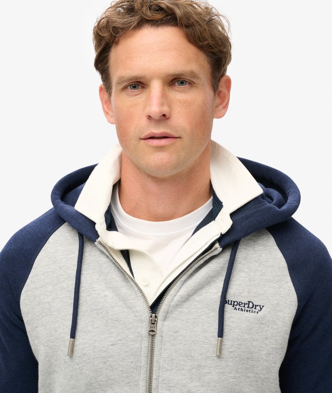 Essential Baseball Ziphood- Grey Marl/Navy Marl-Close up