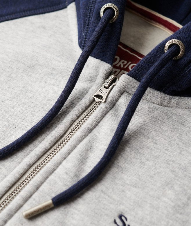 Essential Baseball Ziphood- Grey Marl/Navy Marl-Zip opening 