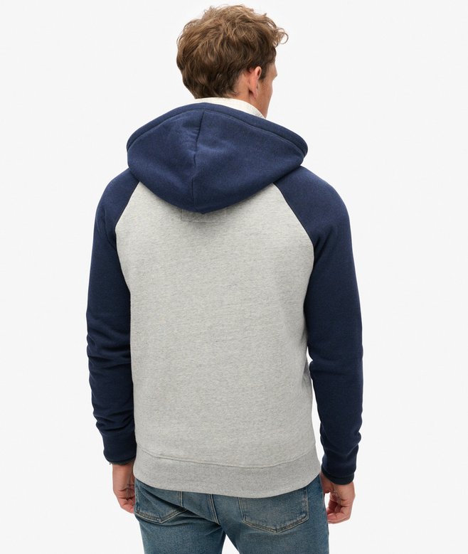 Essential Baseball Ziphood- Grey Marl/Navy Marl-Back view