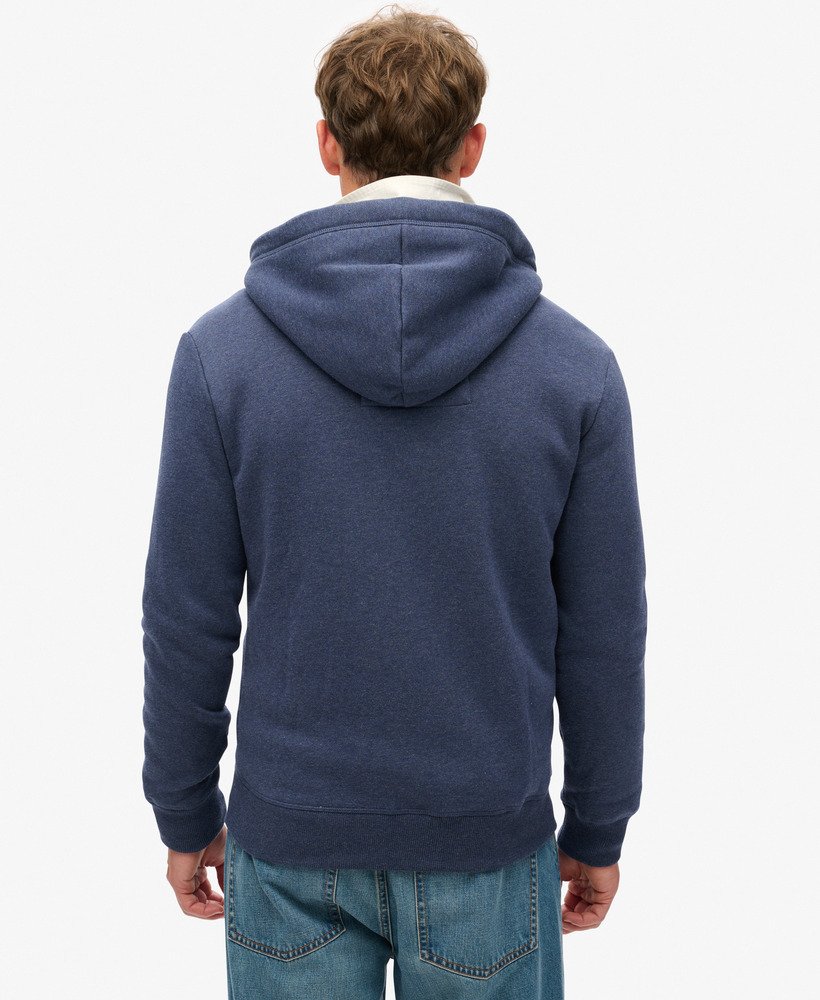 Essential Logo Zip Hoodie-Heritage Navy Marl-Back view