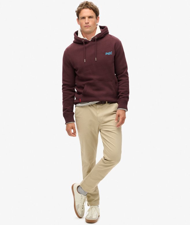 Essential Logo Hoodie-Rich Deep Burgundy-Full model view