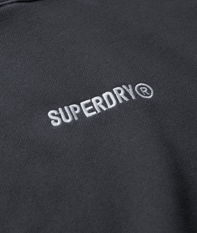 Micro Logo Graphic Loose Hoodie-Ebony-Chest logo view