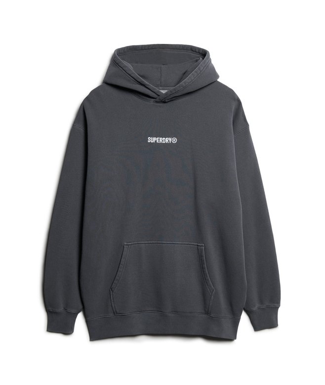 Micro Logo Graphic Loose Hoodie-Ebony-Front view