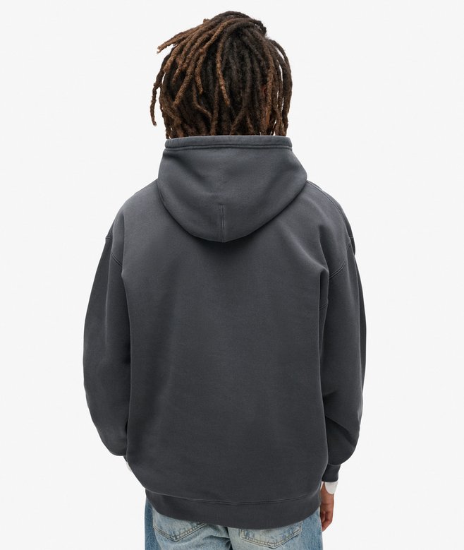 Micro Logo Graphic Loose Hoodie-Ebony-Back view