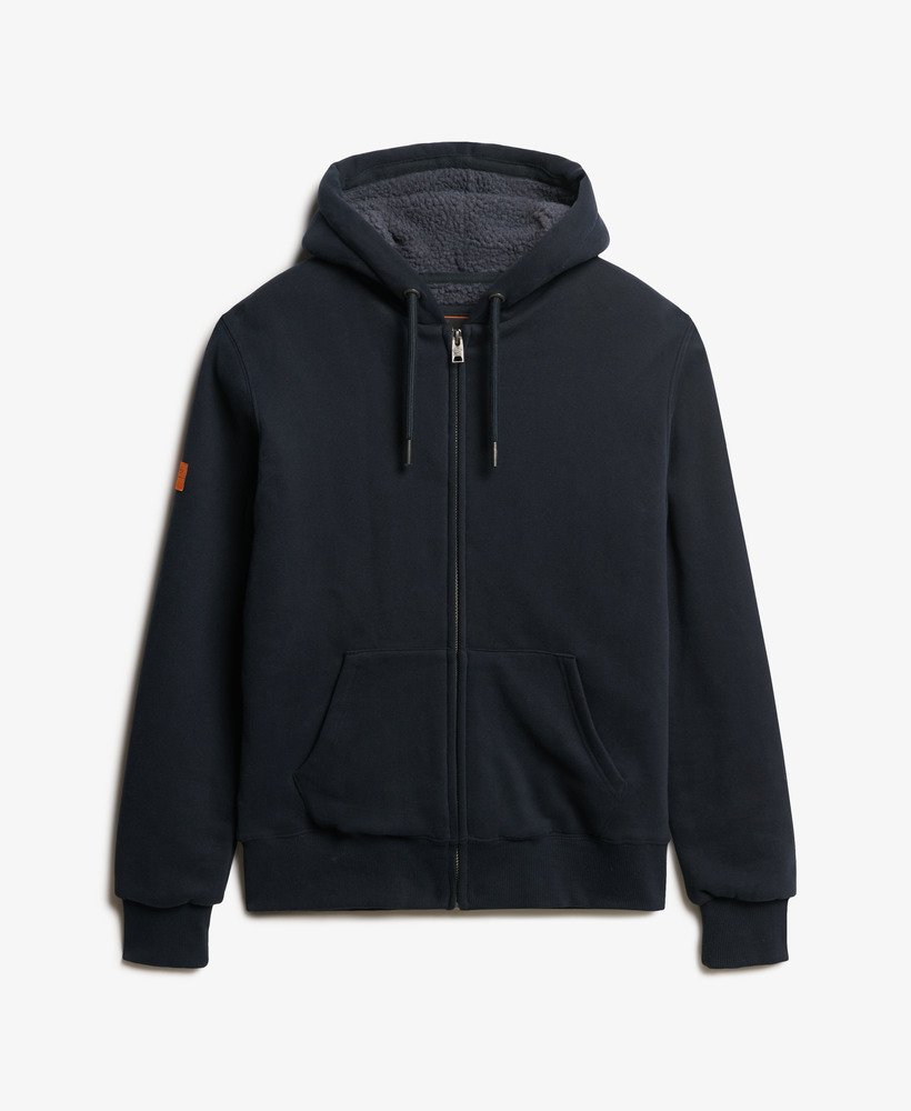 Borg Lined Zip Navy Hoodie-Front view