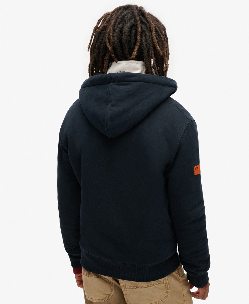 Borg Lined Zip Navy Hoodie-Back view