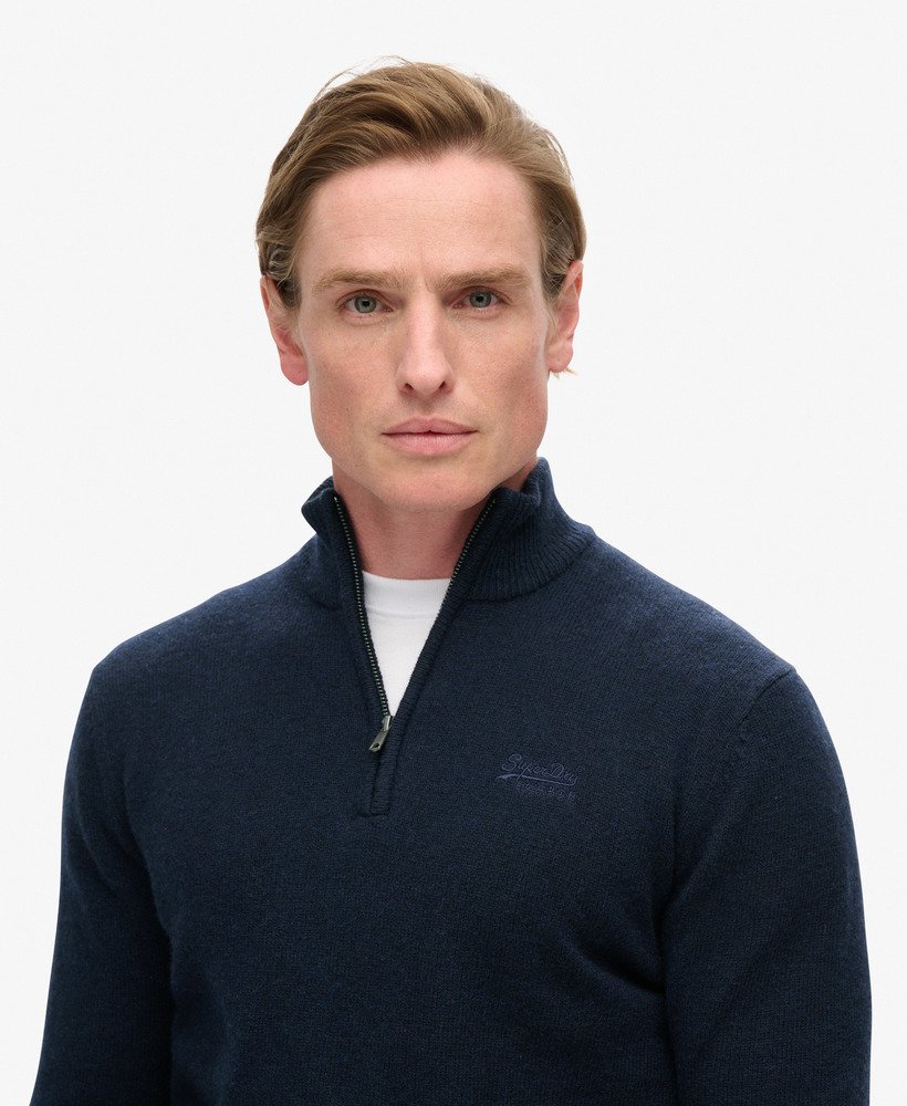 Essential Embroidered Knitted Half Zip Carbon Navy Jumper-Collar detail