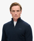 SUPERDRY Essential Embroidered Knitted Half Zip Navy Jumper Carbon Navy Marl detail view