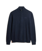 SUPERDRY Essential Embroidered Knitted Half Zip Navy Jumper Carbon Navy Marl flat front view