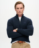 SUPERDRY Essential Embroidered Knitted Half Zip Navy Jumper Carbon Navy Marl front view
