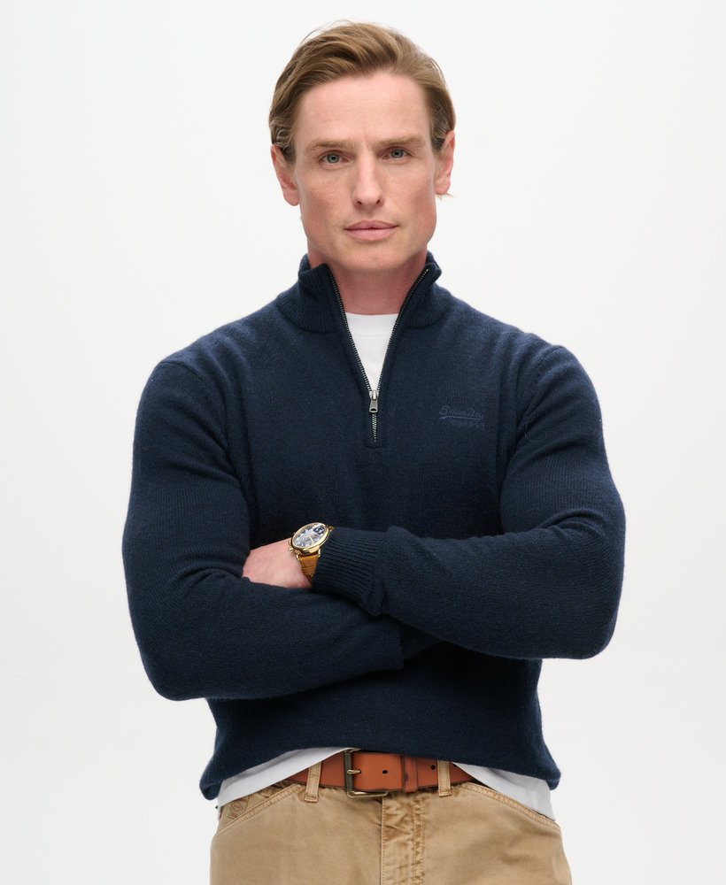 SUPERDRY Essential Embroidered Knitted Half Zip Navy Jumper Carbon Navy Marl front view
