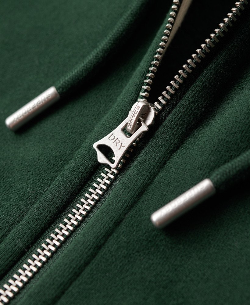 Men's Essential Logo Zip Hoodie-Forest Green-Zip Fastening View