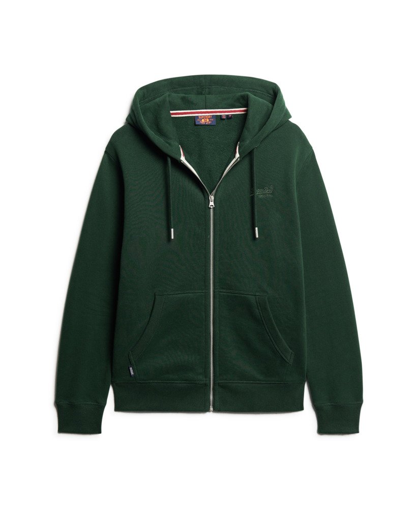 Men's Essential Logo Zip Hoodie-Forest Green-Ghost Front View