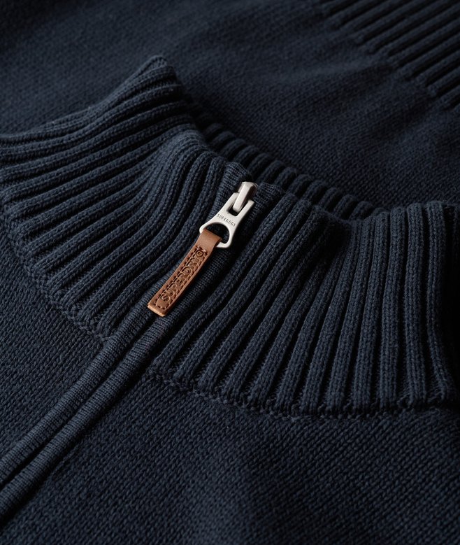 Cotton Half Zip Knit-Navy-Collar view