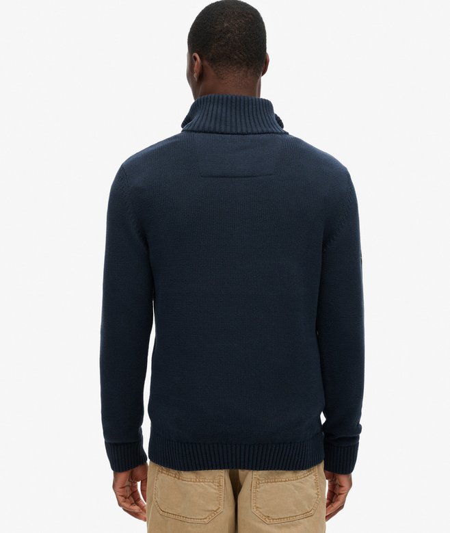 Cotton Half Zip Knit-Navy-Back view