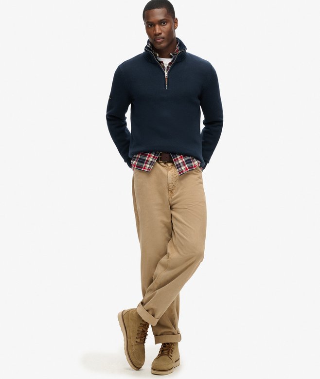 Cotton Half Zip Knit-Navy-Full model view