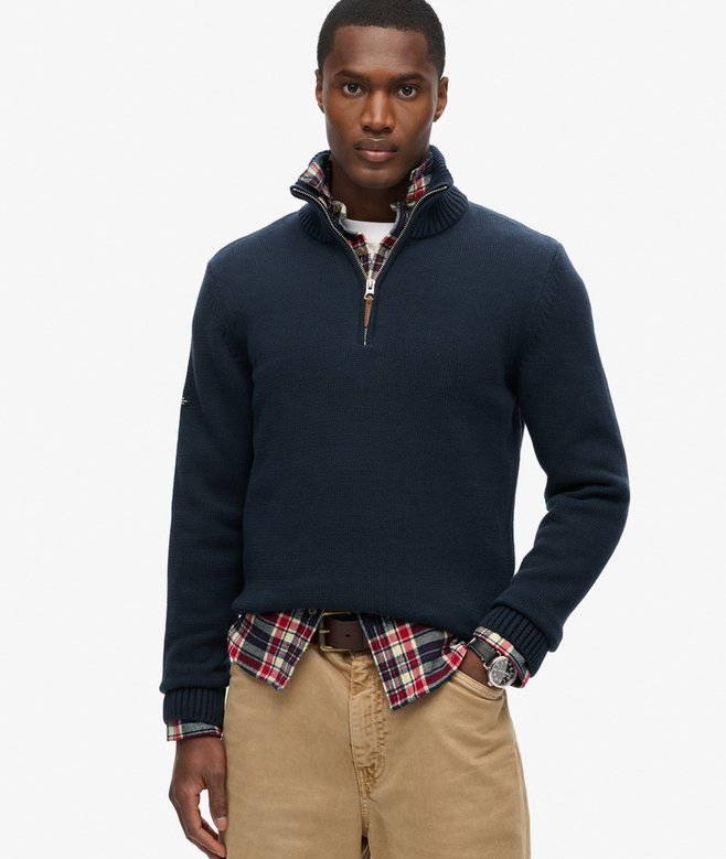 Cotton Half Zip Knit-Navy