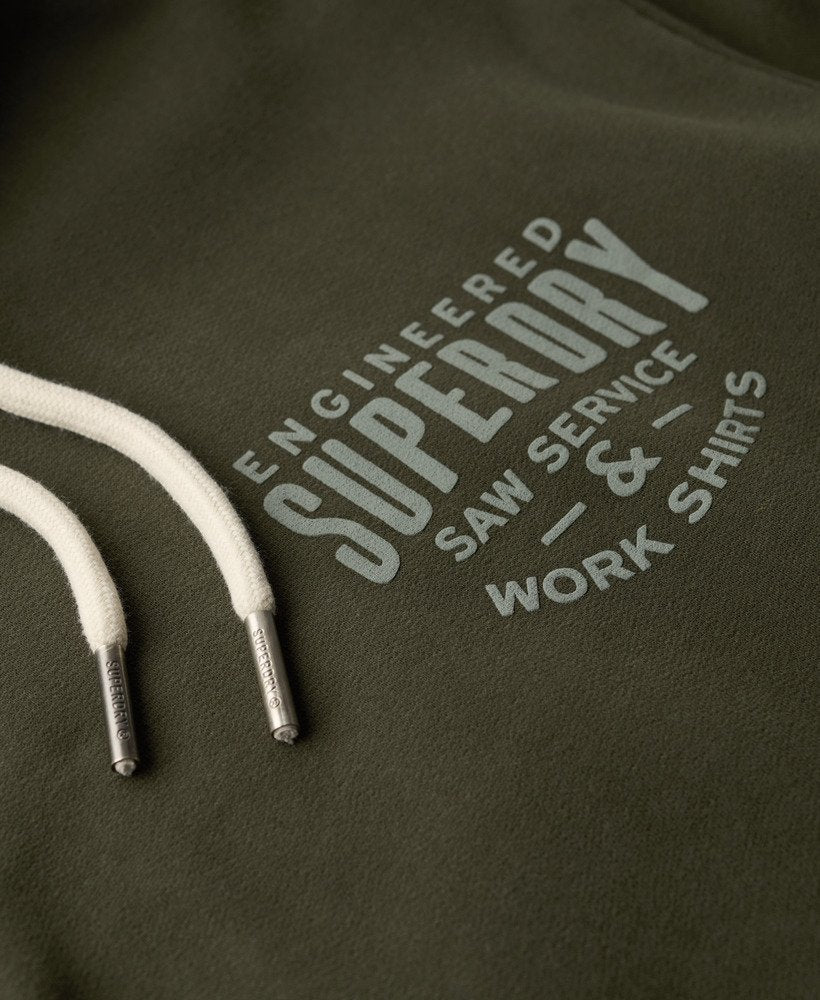 Men's Machined Goods Workwear Hoodie-Olive Green-Logo View