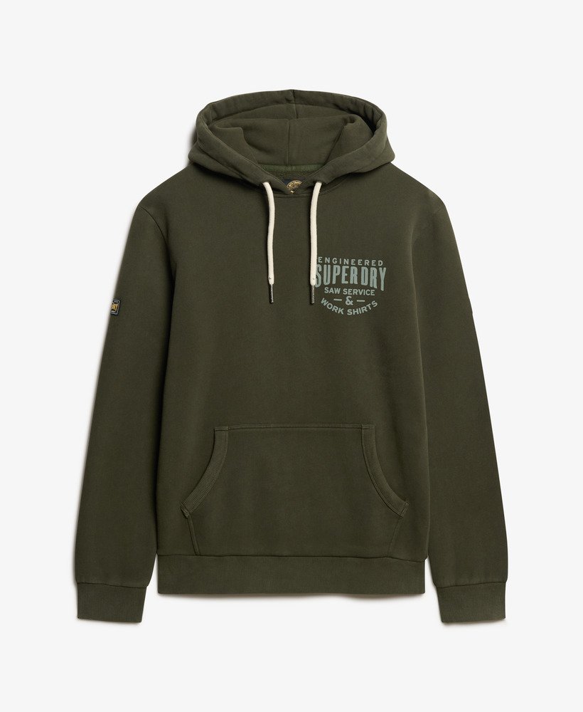 Men's Machined Goods Workwear Hoodie-Olive Green-Ghost Front View