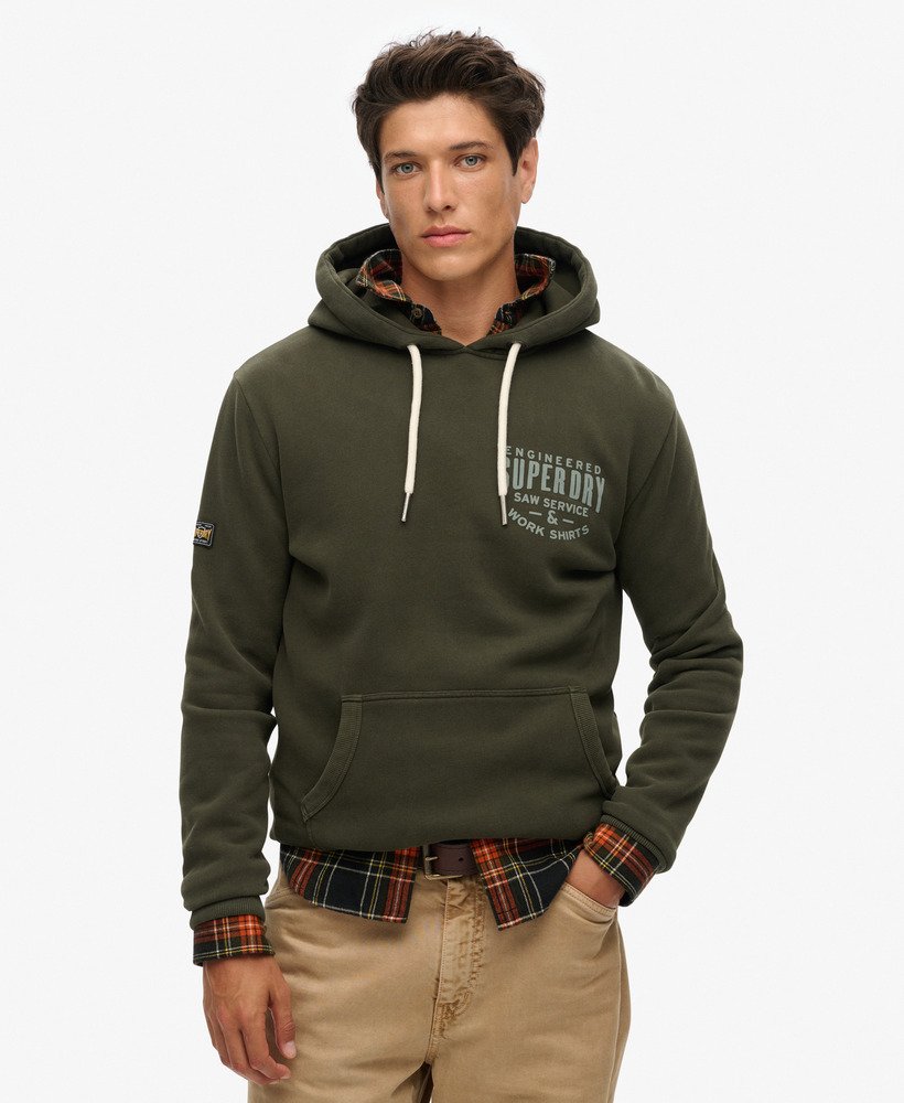 Men's Machined Goods Workwear Hoodie-Olive Green-Model Front View