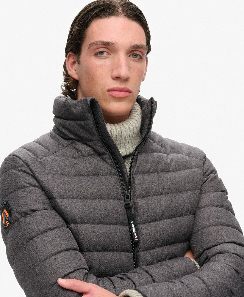 SUPERDRY Tweed Fuji Padded Jacket-Charcoal Marl CHARCOAL MARL back view