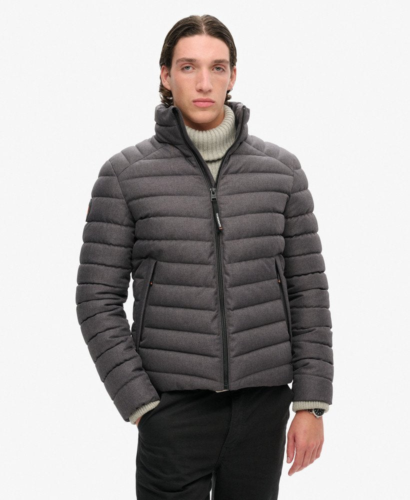 Tweed Fuji Padded Jacket-Charcoal Marl-Jacket closed view