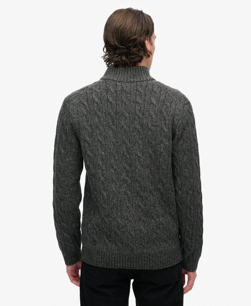 Cable Button Neck Jumper-Washed Black-Back view