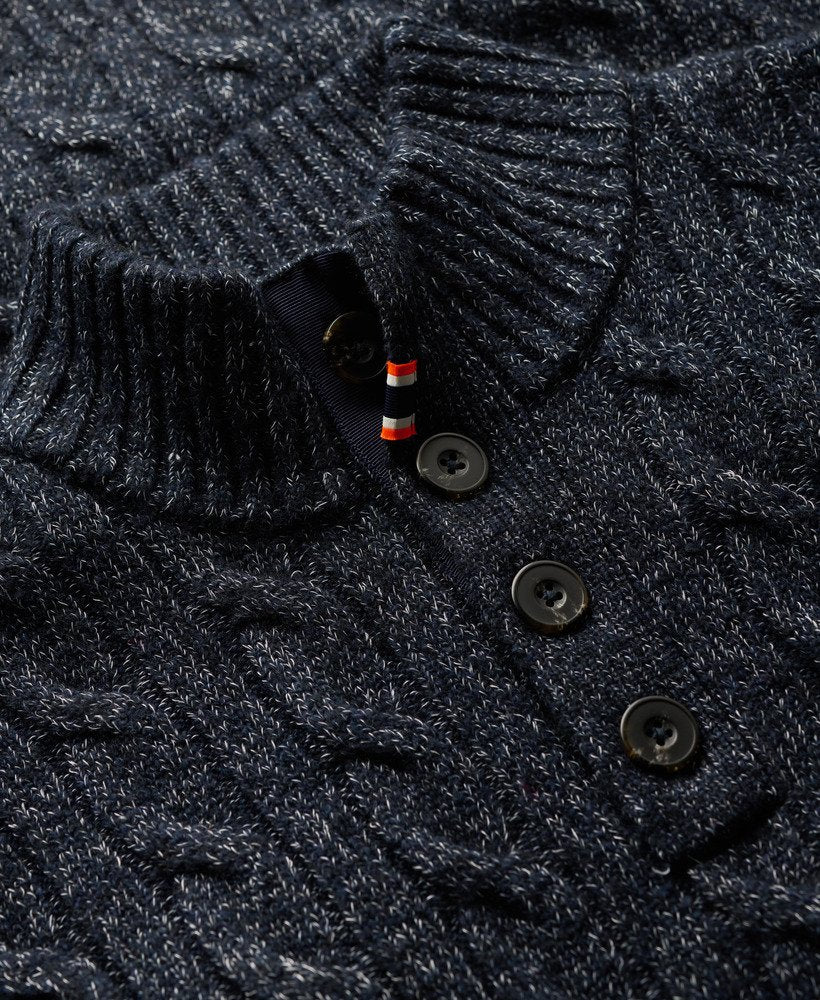 Cable Button Neck Jumper-Darkest Navy-Button detail