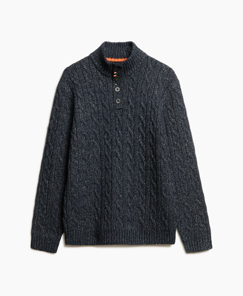 Cable Button Neck Jumper-Darkest Navy-Front view