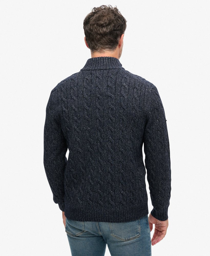 Cable Button Neck Jumper-Darkest Navy-Back view