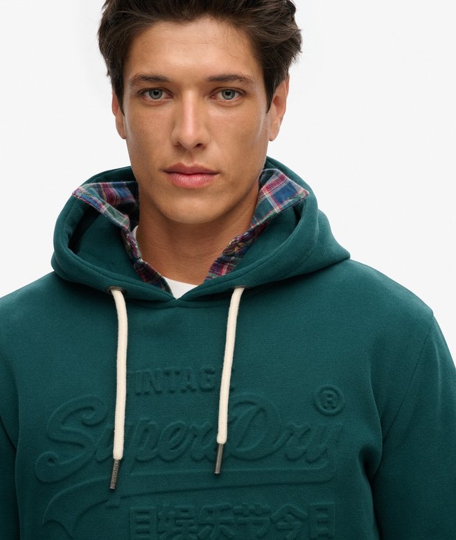 Embossed Vintage Logo Graphic Hoodie-Furnace Green-Close up