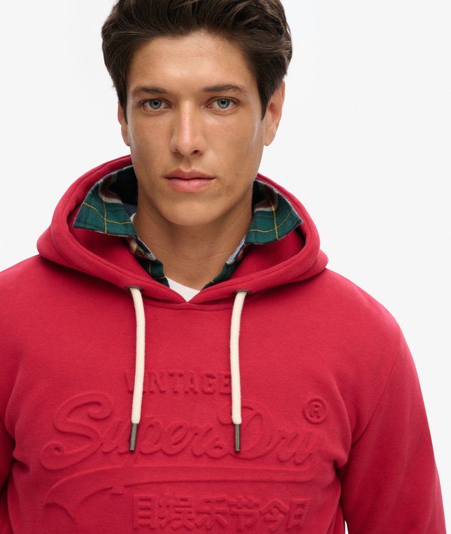 Embossed Vintage Logo Graphic Hoodie-Garnet Red-Close up
