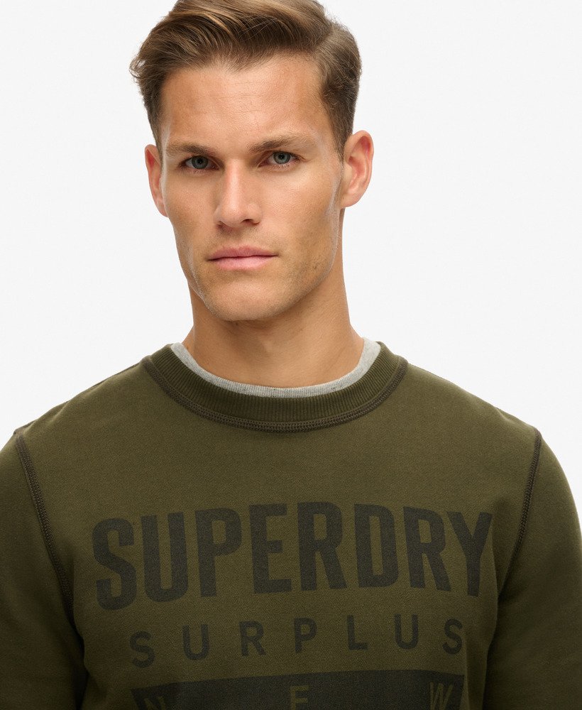 Surplus Graphic Olive Crew Jumper-Close up view