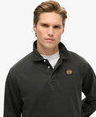 SUPERDRY Contrast Stitch Long Sleeve Black Rugby Top Washed Black detail view