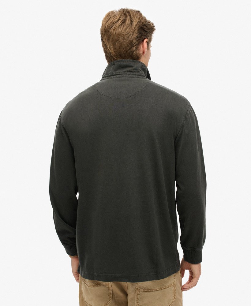 SUPERDRY Contrast Stitch Long Sleeve Black Rugby Top Washed Black back view