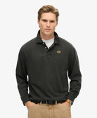 SUPERDRY Contrast Stitch Long Sleeve Black Rugby Top Washed Black front view