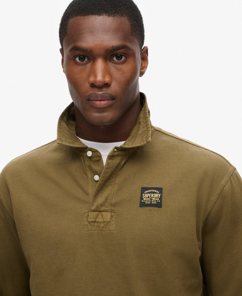 SUPERDRY Contrast Stitch L/s Dark Green Rugby Top Washed Beach Dark Green detail view