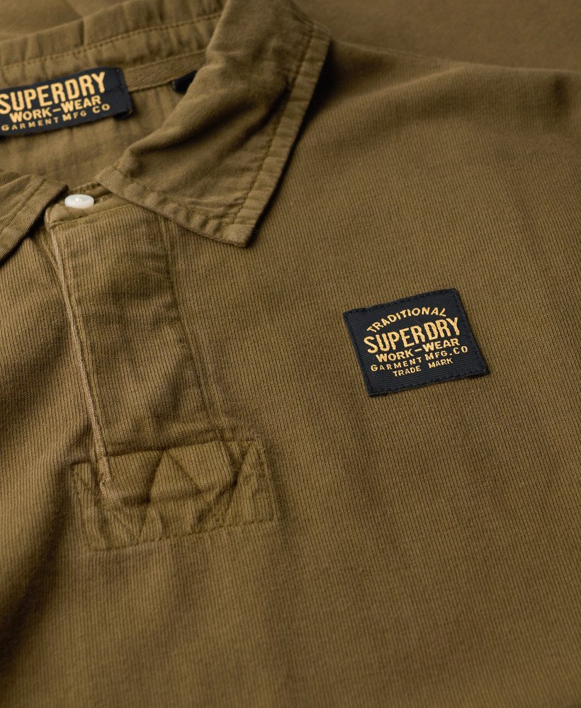 SUPERDRY Contrast Stitch L/s Dark Green Rugby Top Washed Beach Dark Green side view