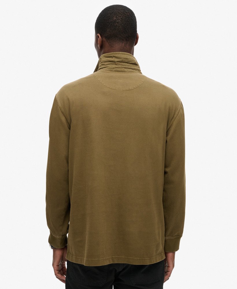 SUPERDRY Contrast Stitch L/s Dark Green Rugby Top Washed Beach Dark Green back view