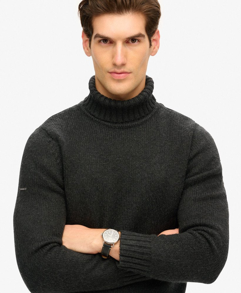 Brushed Roll Neck Jumper-Washed Black-Close up view