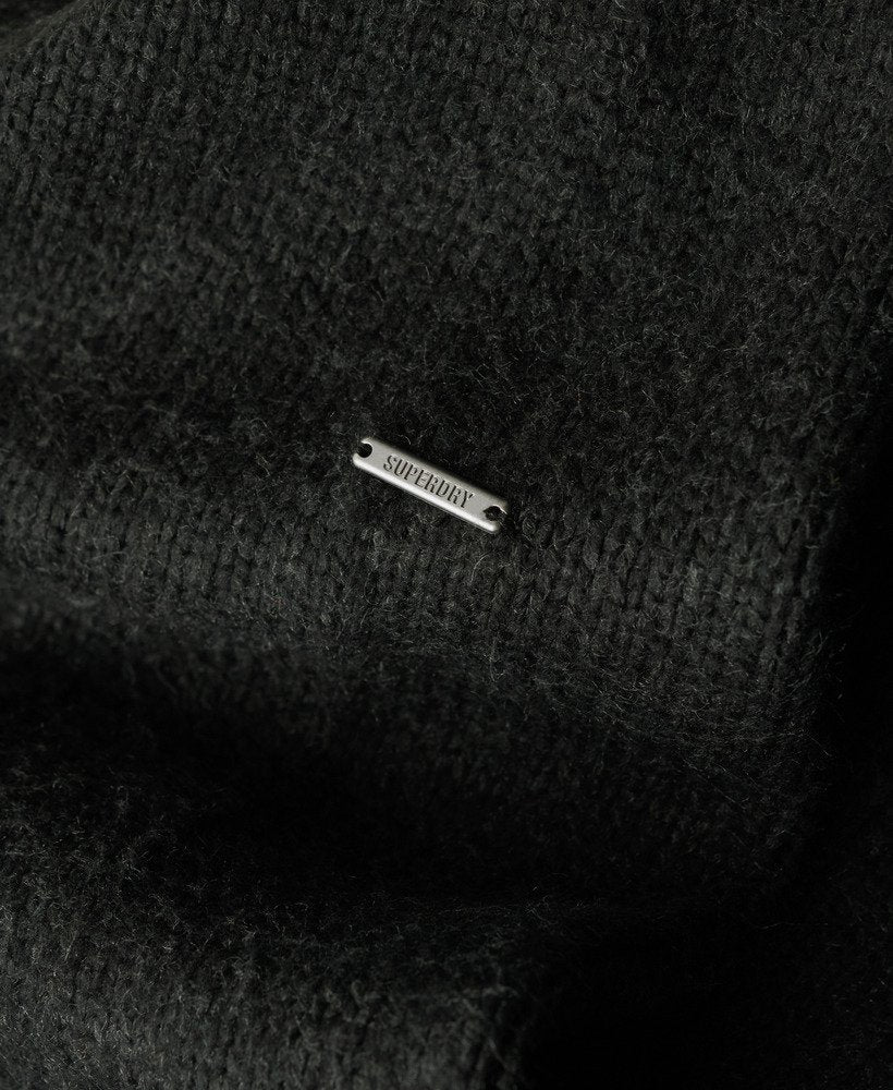 Brushed Roll Neck Jumper-Washed Black-Fabric detail